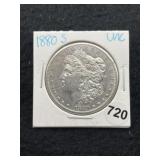 1880 S UNC Morgan Silver Dollar Coin