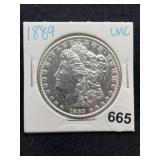 1889 UNC Morgan Silver Dollar Coin