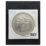 1889 UNC Morgan Silver Dollar Coin