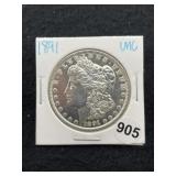 1891 UNC Morgan Silver Dollar Coin