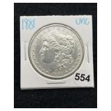 1881 UNC Morgan Silver Dollar Coin