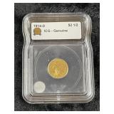 1914 D ICG - Genuine 2 & 1/2 Dollar Gold Coin