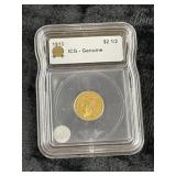 1913 ICG - Genuine 2 & 1/2 Dollar Gold Coin