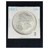 1890 S UNC Morgan Silver Dollar Coin