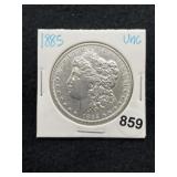 1885 UNC Morgan Silver Dollar Coin