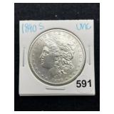 1890 S UNC Morgan Silver Dollar Coin