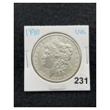 1890 UNC Morgan Silver Dollar Coin