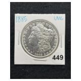 1885 UNC Morgan Silver Dollar Coin