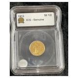 1913 ICG - Genuine 2 & 1/2 Dollar Gold Coin