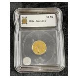 1911 ICG - Genuine 2 & 1/2 Dollar Gold Coin