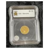 1910 ICG - Genuine 2 & 1/2 Dollar Gold Coin