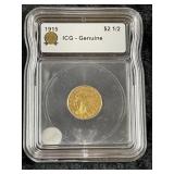 1915 ICG - Genuine 2 & 1/2 Dollar Gold Coin