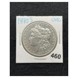 1890 S UNC Morgan Silver Dollar Coin