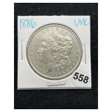 1886 UNC Morgan Silver Dollar Coin