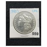 1890 S UNC Morgan Silver Dollar Coin