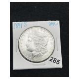 1891 S UNC Morgan Silver Dollar Coin