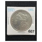 1890 UNC Morgan Silver Dollar Coin