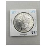 1887 UNC Morgan Silver Dollar Coin