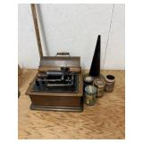 ANTIQUE VICTROLA WITH MUSIC SCROLLS & HORN