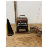 ANTIQUE VICTROLA WITH MUSIC SCROLLS & HORN