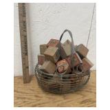 GROUP OF ANTIQUE BLOCKS & BASKET