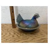 CARNIVAL GLASS HEN ON NEST
