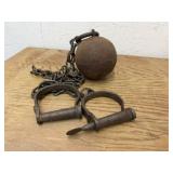 ANTIQUE LEG IRONS WITH BALL