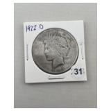 1922 D Peace Silver Dollar Coin