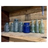 GROUP OF ANTIQUE BOTTLES & MASON JARS