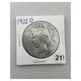 1922 D Peace Silver Dollar Coin