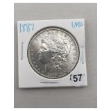 1887 UNC Morgan Silver Dollar Coin