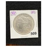 1890 UNC Morgan Silver Dollar Coin