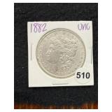 1882 UNC Morgan Silver Dollar Coin