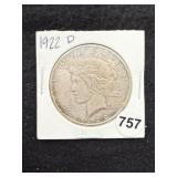 1922 D Peace Silver Dollar Coin