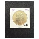 1890 UNC Morgan Silver Dollar Coin