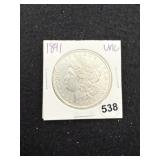 1891 UNC Morgan Silver Dollar Coin