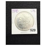 1890 UNC Morgan Silver Dollar Coin