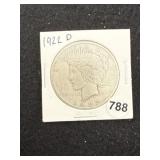 1922 D Peace Silver Dollar Coin