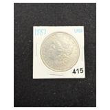 1887 UNC Morgan Silver Dollar Coin