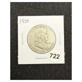 1951 Franklin Half Dollar Silver Coin