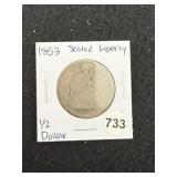 1853 Seated Liberty Half Dollar Coin