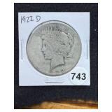 1922 D Peace Silver Dollar Coin