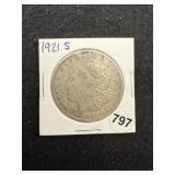 1921 S Morgan Silver Dollar Coin