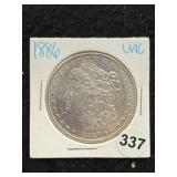 1886 UNC Morgan Silver Dollar Coin