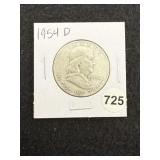 1954 D Franklin Half Dollar Silver Coin