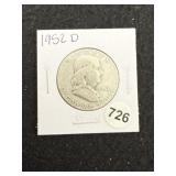 1952 D Franklin Half Dollar Silver Coin