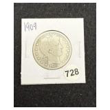 1909 Barber Half Dollar Silver Coin