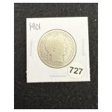 1901 Barber Half Dollar Silver Coin