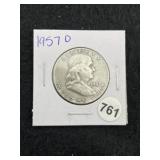 1957 D Franklin Half Dollar Silver Coin