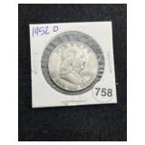 1952 D Franklin Half Dollar Silver Coin